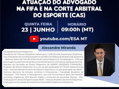 Foto da Notícia: Atuação do advogado na Fifa e na Corte Arbitral é tema de palestra online: participe!